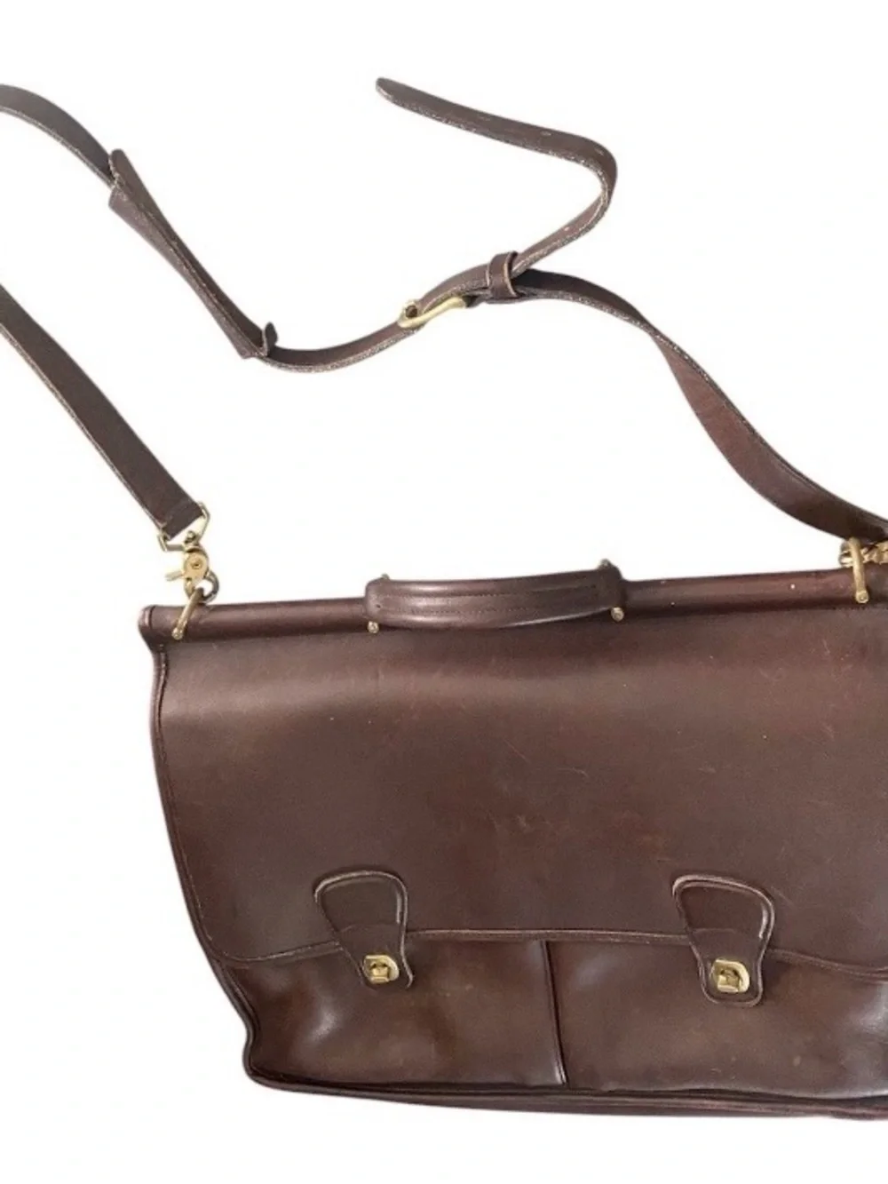 Coach Leather Briefcase CBC-5297 Brown Laptop Messenger Bag With Brass Hardware
